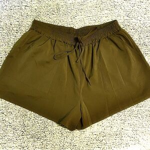 Relaxed Olive Drawstring Women’s Shorts and Button up collared Shirt